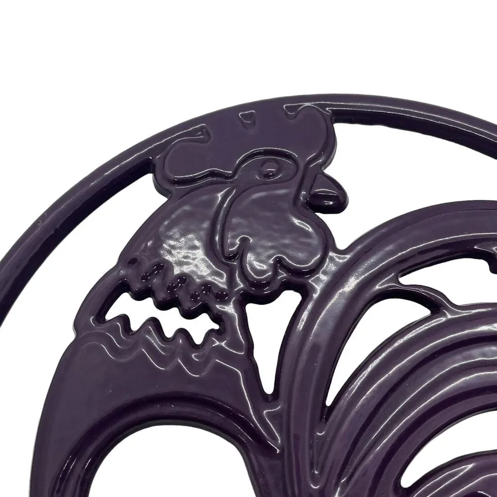 Rooster Trivet Purple Enamel Cast Iron Retro Country Kitchen Farmhouse Style